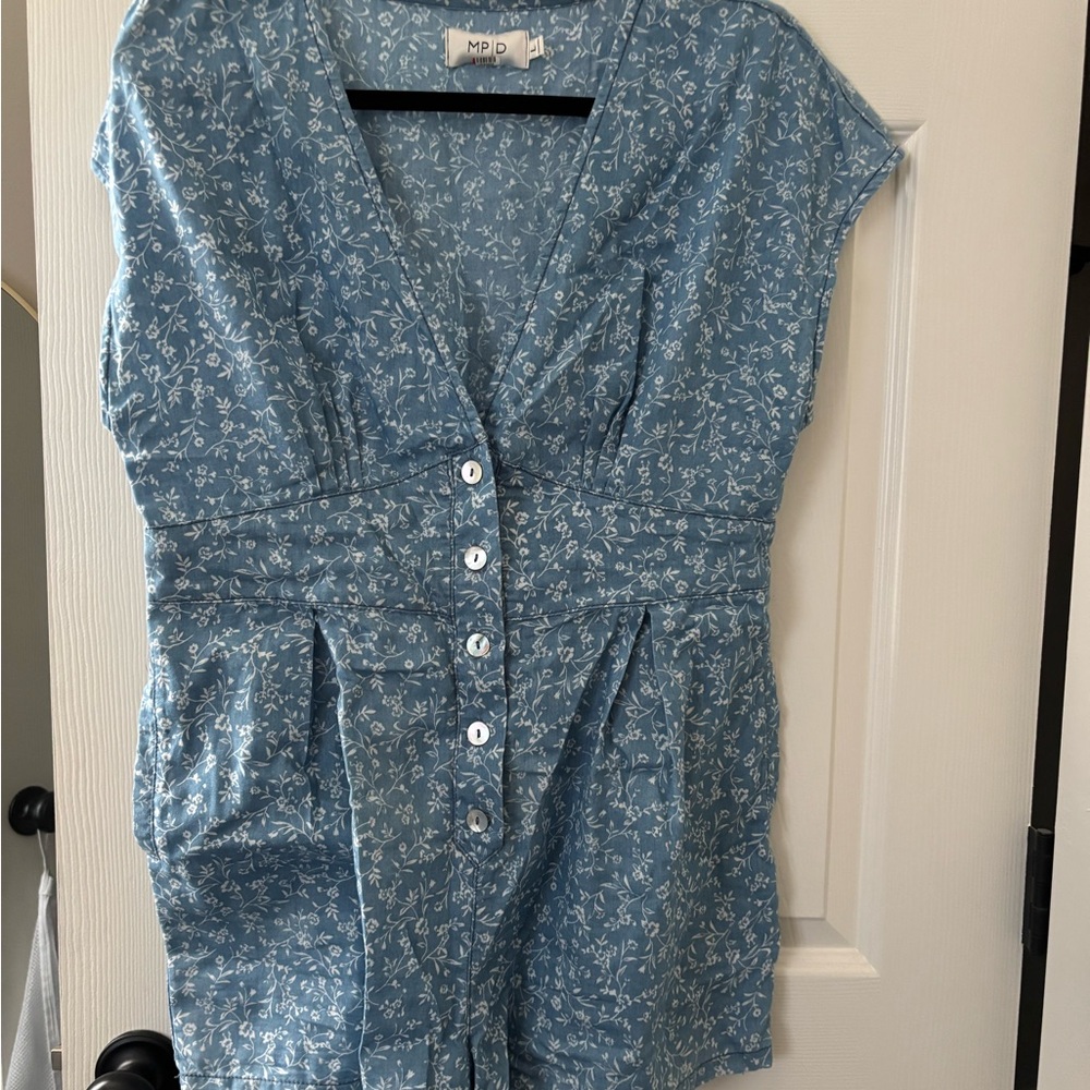 Blue Floral Chambray Romper